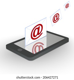 Smartphone and Email Concept, Smartphone with Flying Mail, Vector illustration.