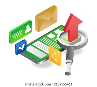 Búsqueda de datos por correo electrónico de Smartphone en ilustración isométrica