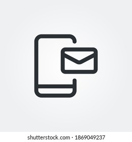 vector de icono de correo electrónico de smartphone aislado con estilo de línea y color negro, ilustración de símbolo perfecto de píxel