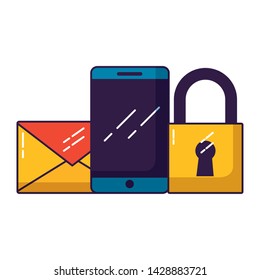 smartphone email message security on white background vector illustration
