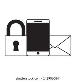 smartphone email message security on white background vector illustration