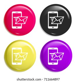Smartphone with Email multi color glossy badge icon set. Realistic shiny badge icon or logo mockup