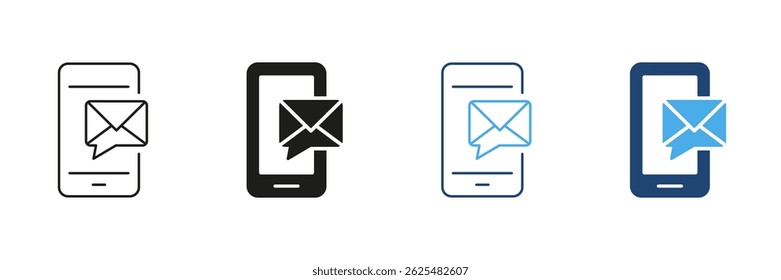 Smartphone With Email Notification Icon Set. Mobile Communication, Messaging, And Email Alert Outline And Silhouette Symbol Collection. Digital Connectivity. Isolated Vector Illustration. - Powered by Shutterstock - Get 15% off with code: PIKWIZARD15