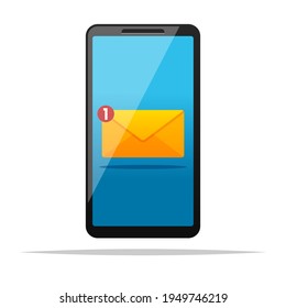 Smartphone con notificación de correo electrónico en ilustración aislada de vector de pantalla