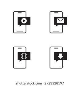 Iconos del glifo del Web y de la Descarga del jugador del email del smartphone