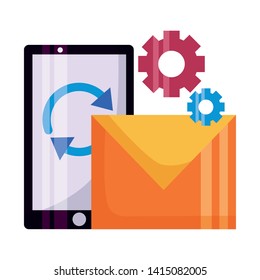 smartphone email settings reload media vector illustration