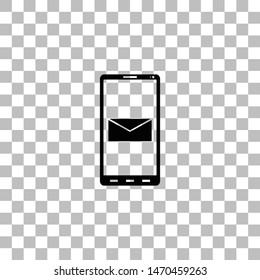 Smartphone email or sms. Black flat icon on a transparent background. Pictogram for your project