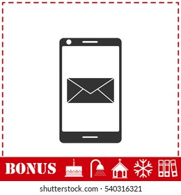 Smartphone email or sms icon flat. Simple vector symbol and bonus icon
