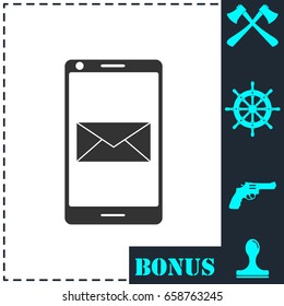 Smartphone email or sms icon flat. Simple vector symbol and bonus icon