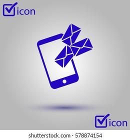 Smartphone email or sms icon. Mobile mail sign symbol.