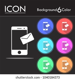 Smartphone email or sms icon vector isolated on six color background.