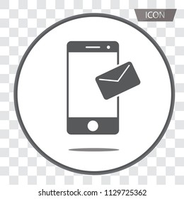 Smartphone email or sms icon vector isolated on transparent background.