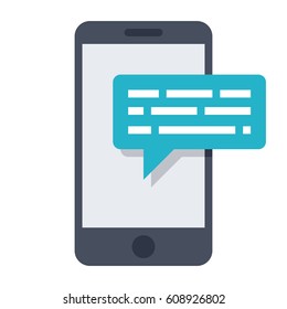 Smartphone email or sms icon, vector illustration in flat style