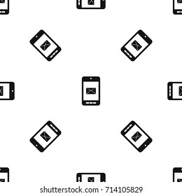 Smartphone with email symbol on the screen pattern repeat seamless in black color for any design. Vector geometric illustration