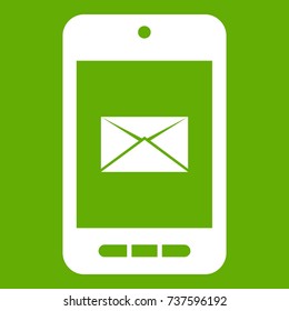 Smartphone with email symbol on the screen icon white isolated on green background. Vector illustration