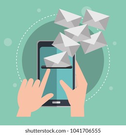 smartphone with emails envelopes