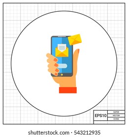 Smartphone with Emails in Hand Vector Icon