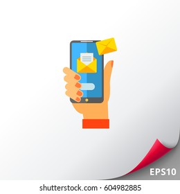 Smartphone with Emails in Hand Vector Icon