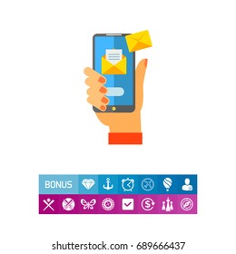Smartphone with Emails in Hand Vector Icon
