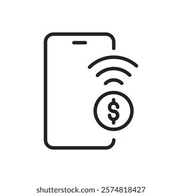 Smartphone e-money thin line icons. Perfect pixel on transparent background