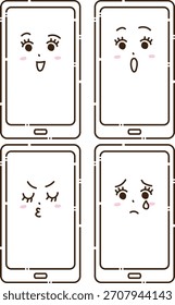 Smartphone emotion character set – smiling, surprised, angry and sad phone illustrations