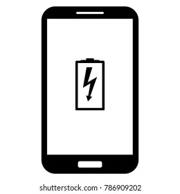 Smartphone with empty charging battery icon on screen. Vector. 
