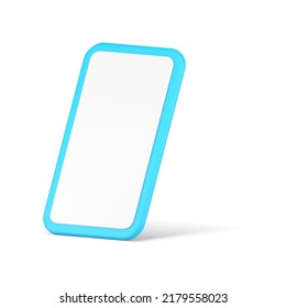 Smartphone empty screen internet advertising digital connection cyberspace application realistic 3d icon vector illustration. Mobile phone blue design isometric electronic device display presentation