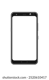 Smartphone with empty white screen isolated on white background. Illustration of a modern smartphone with a blank screen, perfect for design projects and digital mockups.