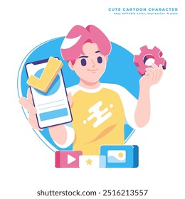 Diseño de Vector de personaje de ingeniero de smartphone