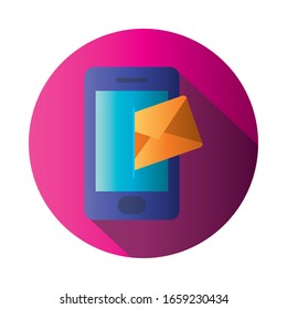 Smartphone and envelope block gradient style icon design, Cellphone mobile digital phone technology communication and social media theme Vector illustration