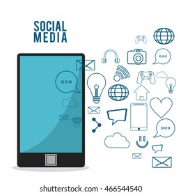 smartphone envelope camera bulb heart cloud gadget social media icon set. Colorful and flat illustration. Vector graphic