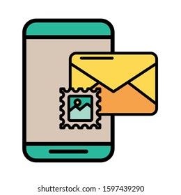 smartphone with envelope email postal service vector illustration design