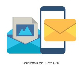 smartphone with envelope email postal service vector illustration design