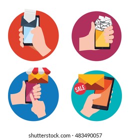 Smartphone and envelope icon. Email marketing message communication and media theme. Colorful design. Vector illustration