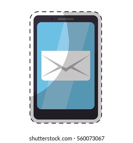 smartphone with envelope icon on screen over white background. colorful design. vector illustration