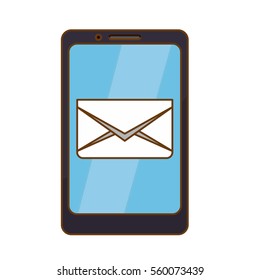 smartphone with envelope icon on screen over white background. colorful design. vector illustration