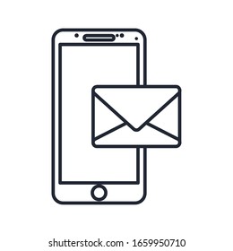 smartphone and envelope icon over white background, vector illustration