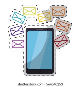 smartphone with envelope icon over white background. colorful design. vector illustration