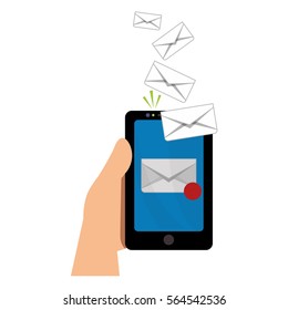smartphone with envelope icon over white background. colorful design. vector illustration