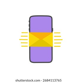 Smartphone con un icono de sobre que representa una notificación por correo electrónico o mensaje. Concepto de comunicación móvil, email marketing, mensajería online y correspondencia digital.