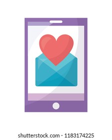 smartphone with envelope mail and heart isolated icon