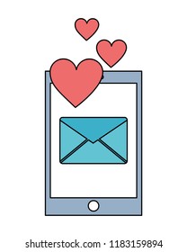 smartphone with envelope mail and hearts isolated icon