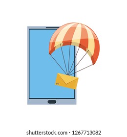smartphone with envelope mail in parachute