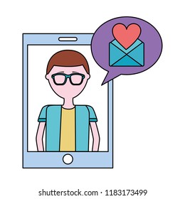 smartphone with envelope mail and set icons