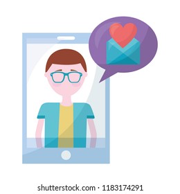 smartphone with envelope mail and set icons