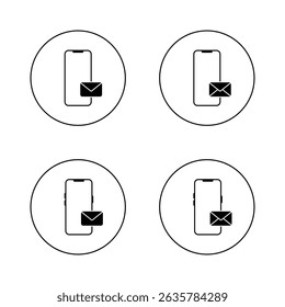 Smartphone with envelope message icon on circle line. Email on mobile phone screen sign symbol