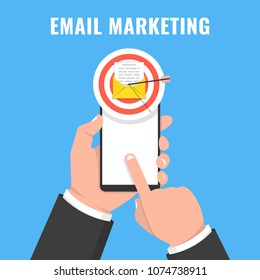 Smartphone with envelope and read email on screen. Email marketing, internet advertising concepts. Vector illustration.