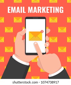 Smartphone with envelope and read email on screen. Email marketing, internet advertising concepts. Vector illustration.