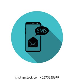 Smartphone, sobre, sms icono de sombra larga. Glifo simple, vector plano de iconos de concepto móvil para ui y ux, sitio web o aplicación móvil