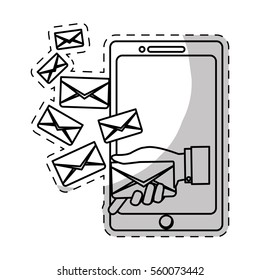 smartphone with envelopes over white background. vector illustration 